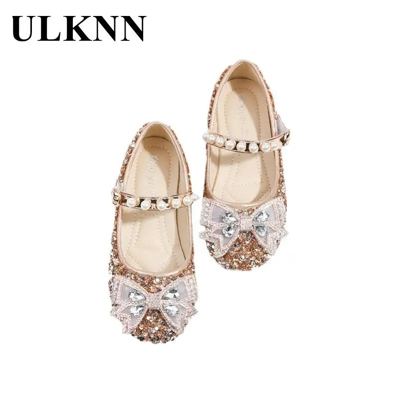 

Princess Girls Sequined Shoes Fall 2021 New Rhinestone Bow Children Shoes Girl Soft Bottom Performance Shoes For Kids Falts