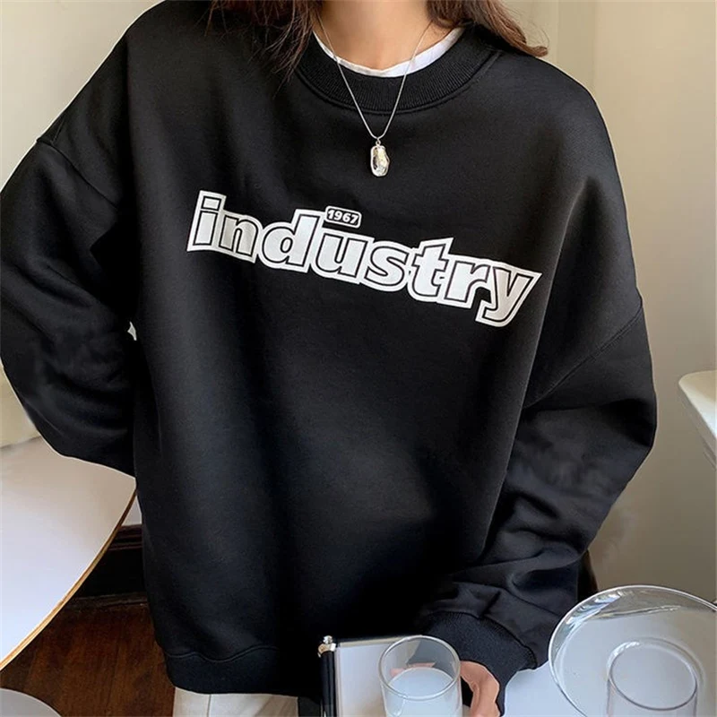 

Women O Neck Hoodies Sweatshirts Autumn Harajuku Printing Streetwear Korean Cascual Letter Hoodie Ladies Long Sleeve Tops