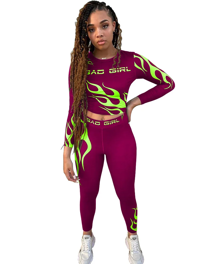 

Women Tracksuit Outfit Long Sleeve Crop Top and Biker Pants Matching Bodycon Two Piece Set Fall Joggers Suit for Women