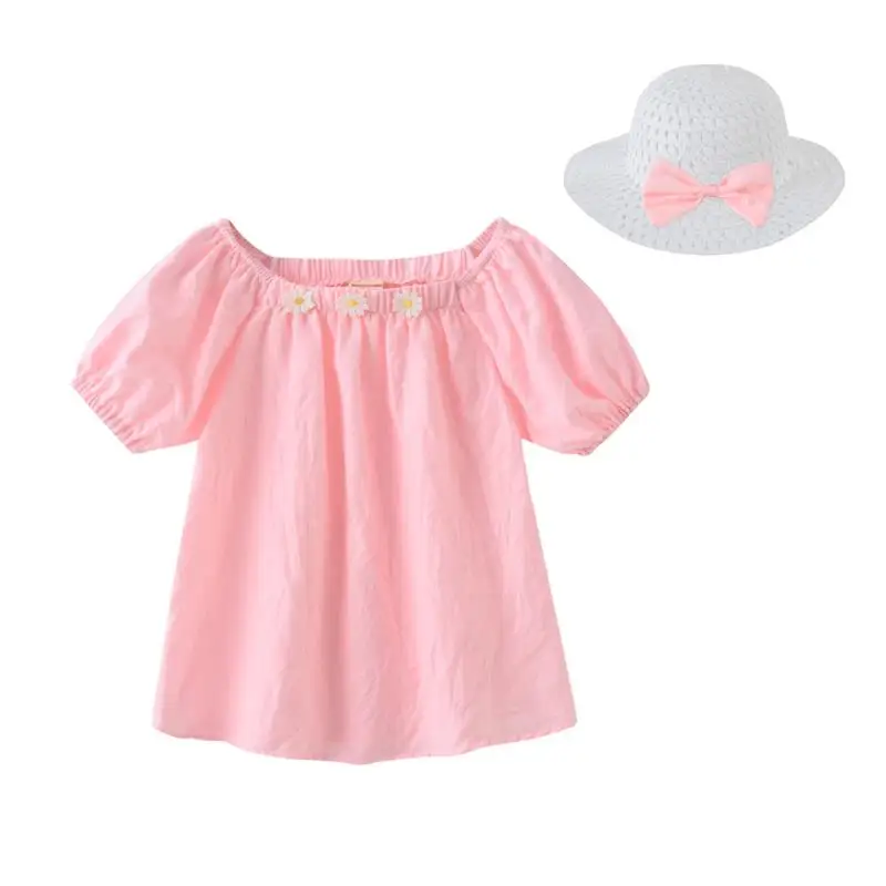 Футболки для девочек в Корейском стиле топы с короткими рукавами Однотонная