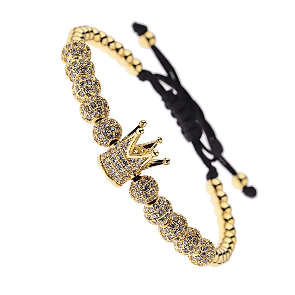 ЦИРКОНИЕВЫЕ мужская длинная браслет золотая корона в форме короны 6 мм Циркон