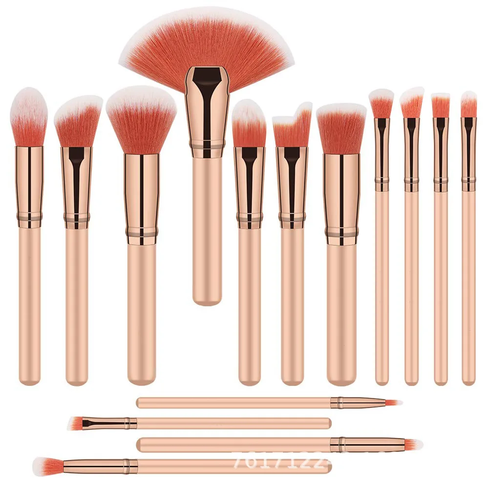 

15pcs/set long rod makeup brush Khaki Pink set Makeup Brushes Set Blush Cosmetic Powder Eye Shadow Foundation Blush Blending