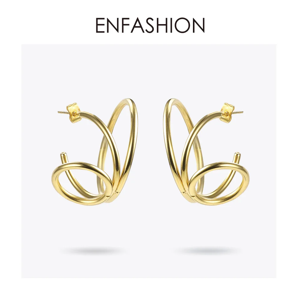 ENFASHION Многослойные Круглые серьги-гвоздики для женщин, золотые панковские геометрические серьги из нержавеющей стали, модное ювелирное изделие E191116 - Окраска металла: Yellow gold color