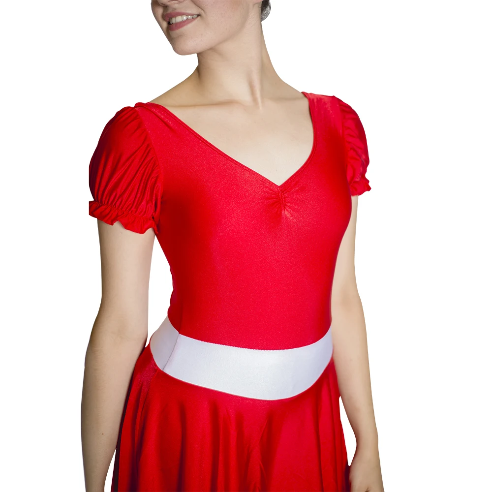 Блестящее длинное платье-купальник из нейлона/лайкры с пышными рукавами и белым