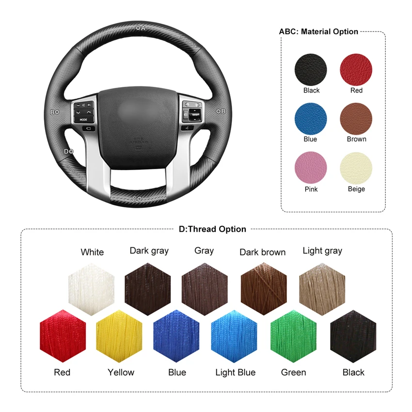 

MEWANT Black Matte PU Carbon Fiber Steering Wheel Cover For Toyota Land Cruiser Prado Land Cruiser Tacoma Tundra