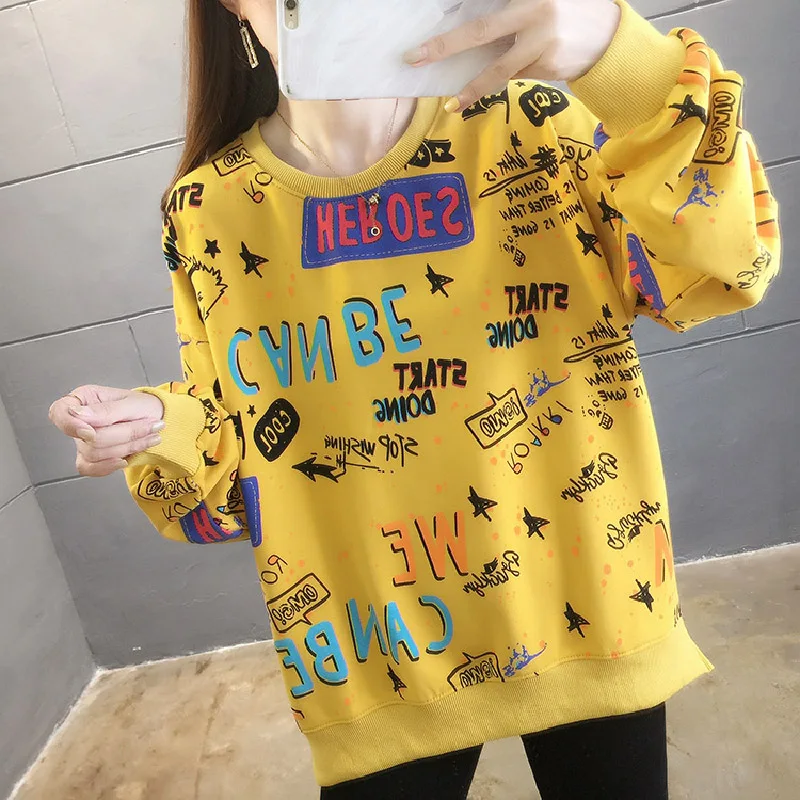 

Женский свободный свитер с длинным рукавом, Повседневный свитер с открытыми плечами и буквенным принтом, весна-осень