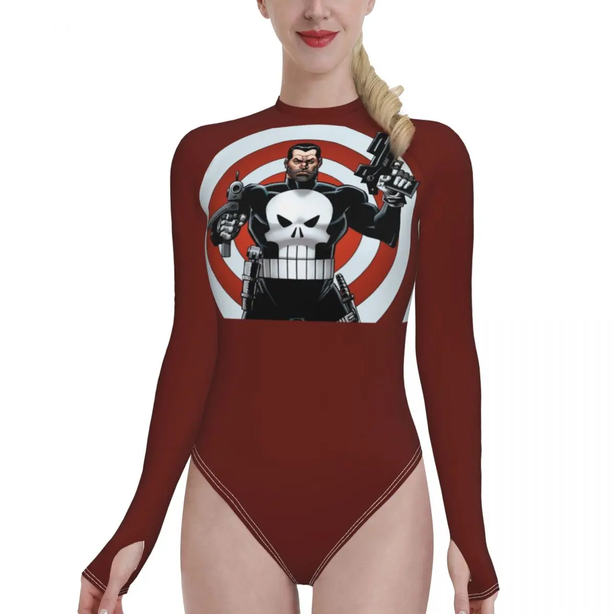 

Punisher Sexy Bikini Bandeau Swimsuit Female Swimwear Women Long Sleeve Bather Swimming Beachwear for Bathing Suit