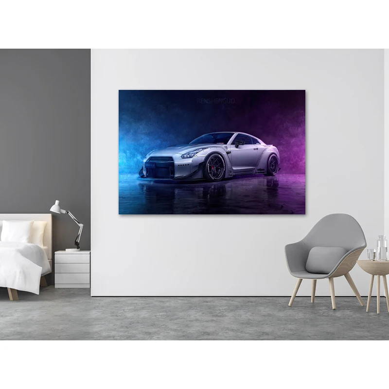 Картины на холсте серый Nissan GTR суперкар плакаты стену картины для декора гостиной