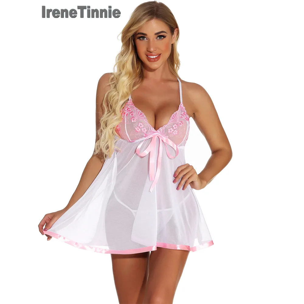 

Sexy Lingerie Femme Lace Nightgowns Sleeping Dress With Thongs Thin Sleepwear Homewear Sexy Intimates Underwear & Sleepwears
