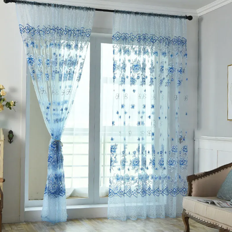 

Wear Rods Voile Window Curtain For Children Room Living Room Curtain Floral Pattern Sheer Voile Panel Drapes Curtains