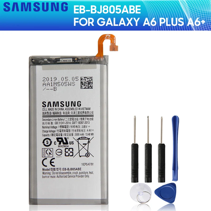 

SAMSUNG Original Battery EB-BJ805ABE For Samsung Galaxy A6 Plus A6+ A605 J6+ J805 3500mAh Authentic Battery + Tools