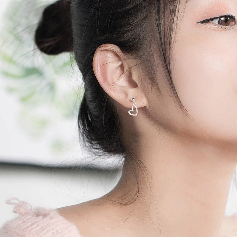 Silver Color Jewelry Women Fashion Cute Tiny Hollow Heart Stud Earring jewelry For Girl Kid Lady Gift wholesale | Украшения и