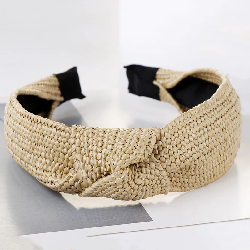 

Top Knotted Handmade Straw Weave Headband For Women Girls Hair Bands Turban Hair Hoop Bezel Female Hair Accessories