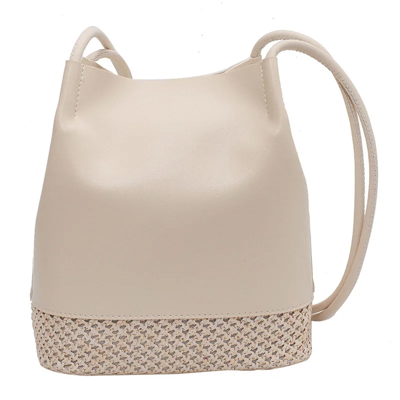 

Simple PU Leather Bucket Crossbody Bags for Women 2021 Fashion Female Solid Color Shoulder Handbags and Purses