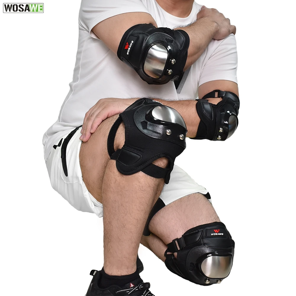 WOSAWE Motorcycle Stainless Steel Knee Pads Elbow Pad Set Motocross Off-road Racing Anti-Fall Protective Gear Body Guard |