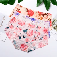 the new european and american floral underwear ultra thin ice silk seamless plus size thong ladies invisible