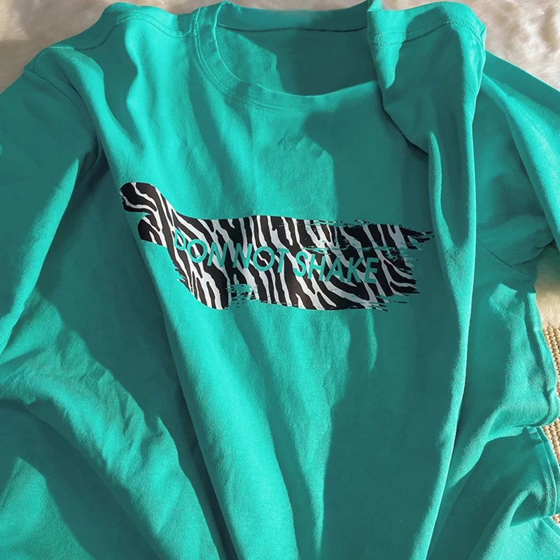 

100% Cotton 2021 New Women's T-Shirt Summer Wear Harajuku Fun Striped Letter Print Top Pullover Short Sleeve Tshirt