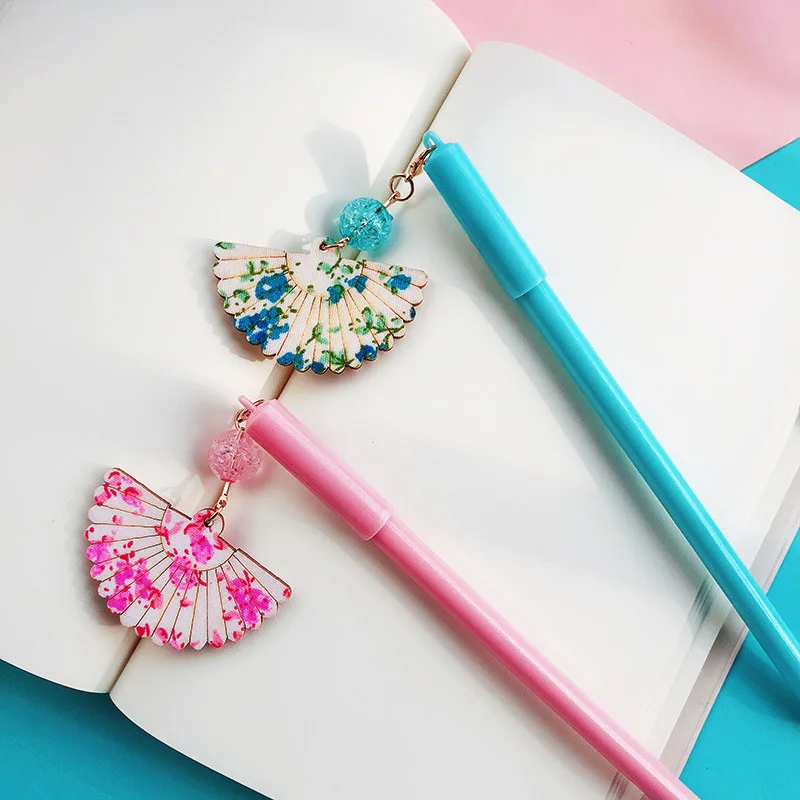 Китайский Стиль творчества гелевая ручка деревянная вентилятор кулон с черной