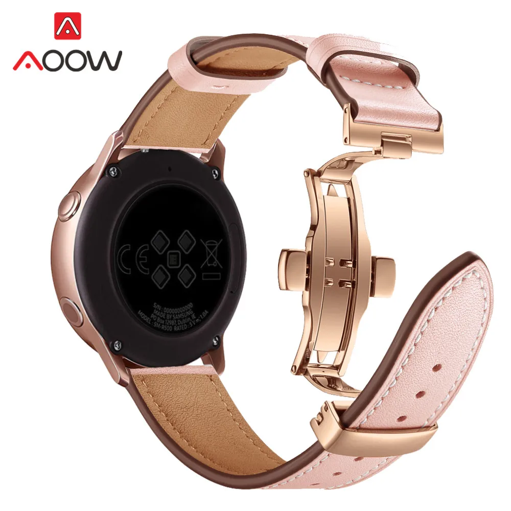 20 мм 22 ремешок из натуральной кожи розовое золото бабочка Пряжка для Samsung Galaxy Active2