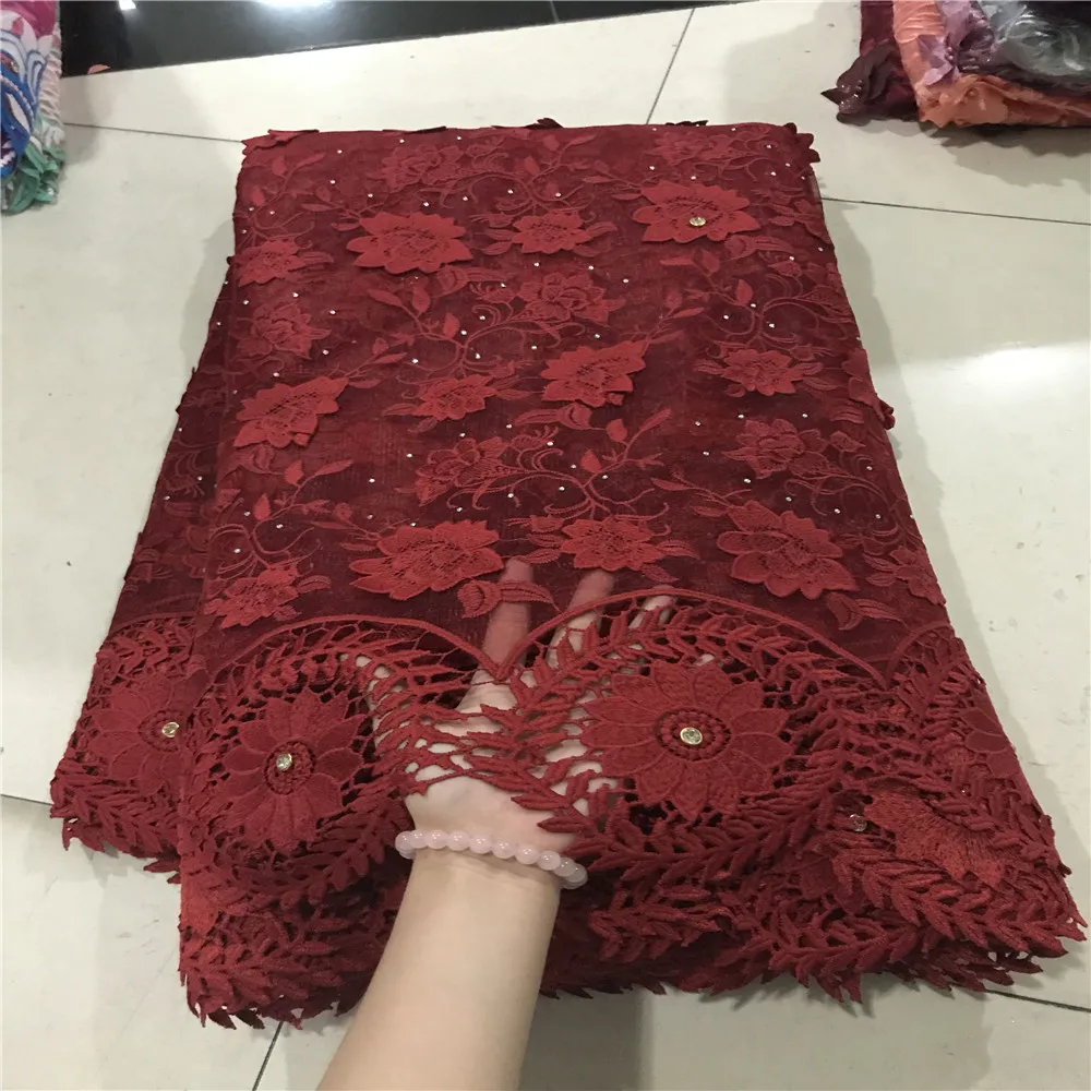 Good quality big pary polyester tulle net flower lace embroidered fabric lilac color