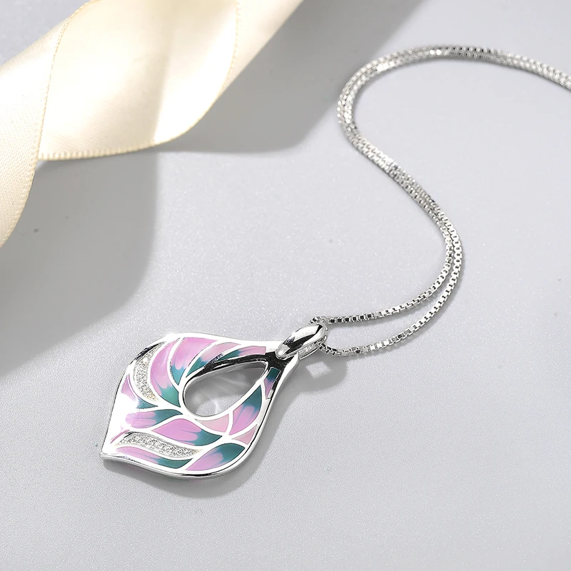 Кулон из серебра 925 пробы с розовой эмалью в форме капли воды вечерние ювелирные