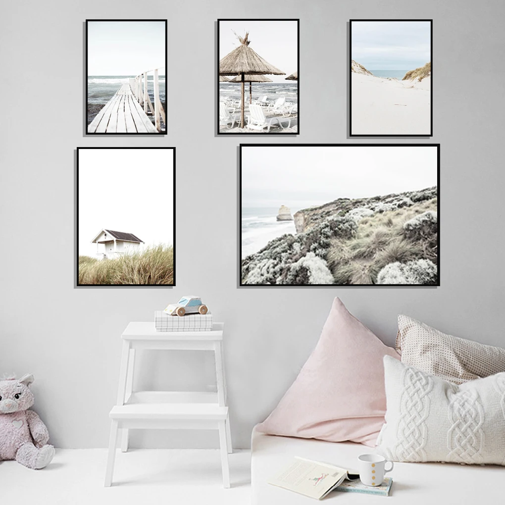 Тропический Летний морской пейзаж постер с принтом на морском мостике трава