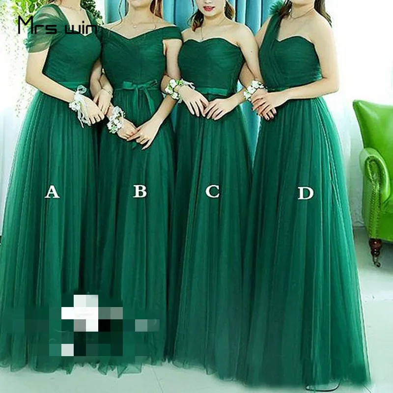 

Mrs win Bridesmaid Dress For Girls Elegant Off Shoulder HR180 Green Floor-Length Vestido Madrinha A Line Wedding Party Gown 2020