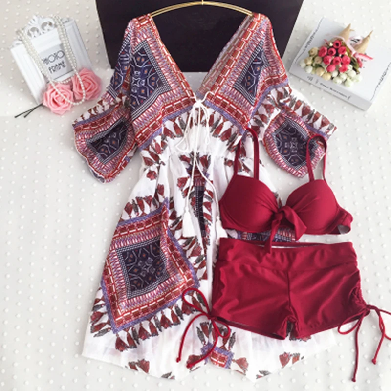 Женские Танкини наборы купальник с шортами 4XL женские купальники бикини 3 шт