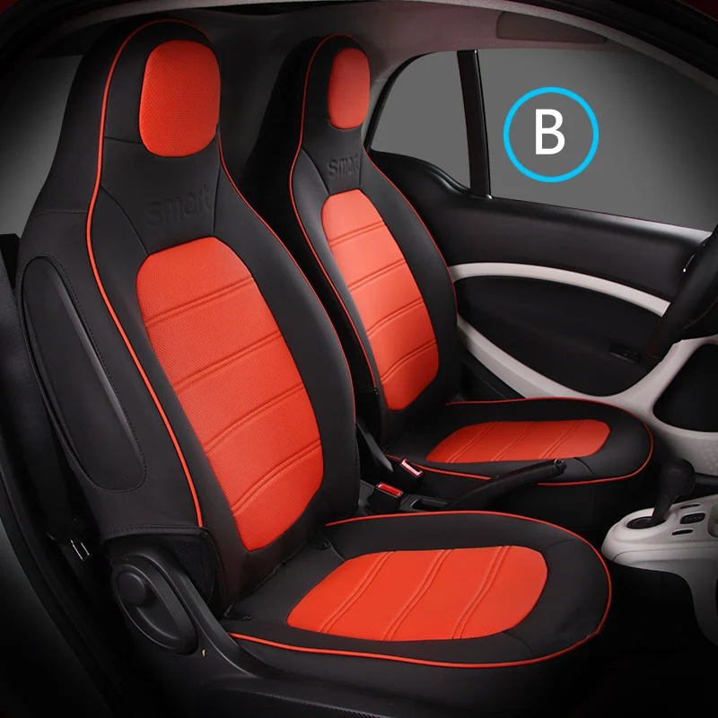 Black orange-B Автомобильное сиденье из кожи, покрытие для интерьера, аксессуары для укладки- Mercedes Smart 453 fortwo, защитная подушка - Название цвета: Black orange-B