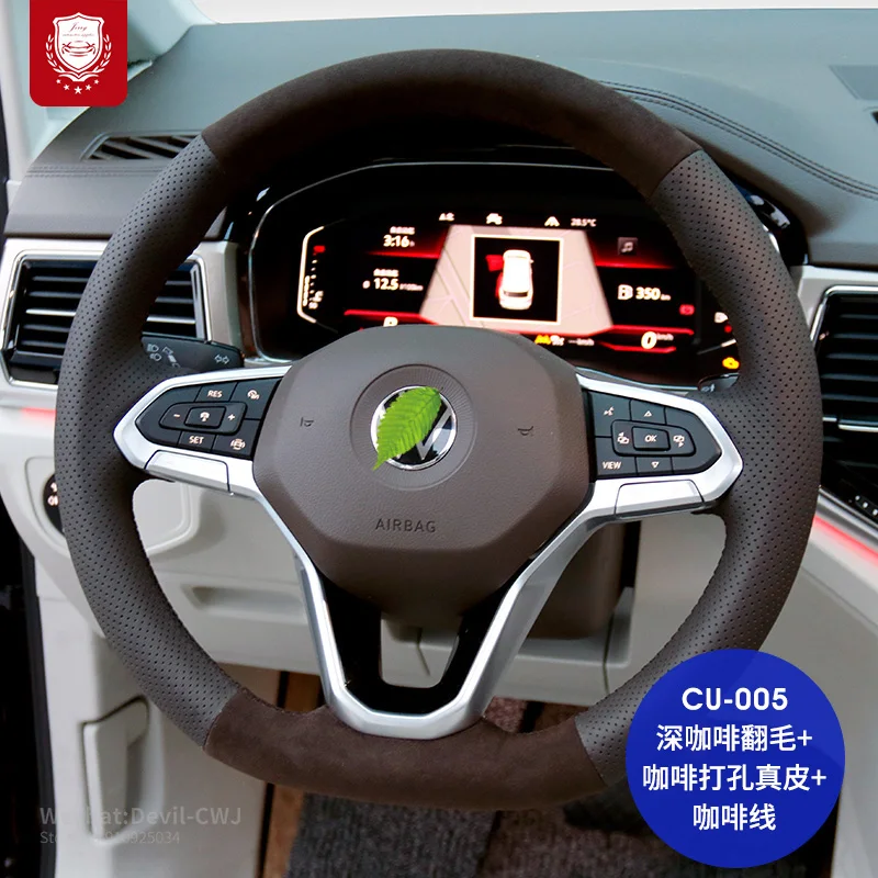 

Real Alcantara For VW CC Touareg Viloran sharan Passat Lavida suede hand-stitch steering wheel cover Auto parts accessories