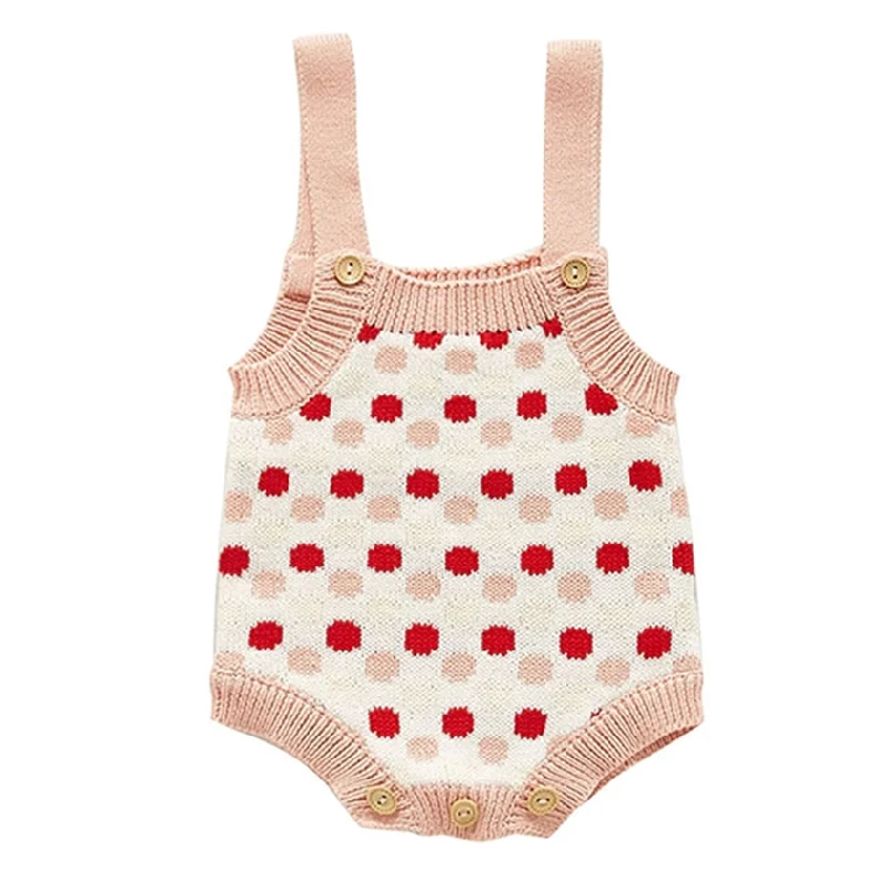 

Infant Baby Knitted Romper for Girl Fashion Polka Dot Overalls 2021 Autumn New Cotton Sleeveless Kids Clothes Girls 0-3 Years