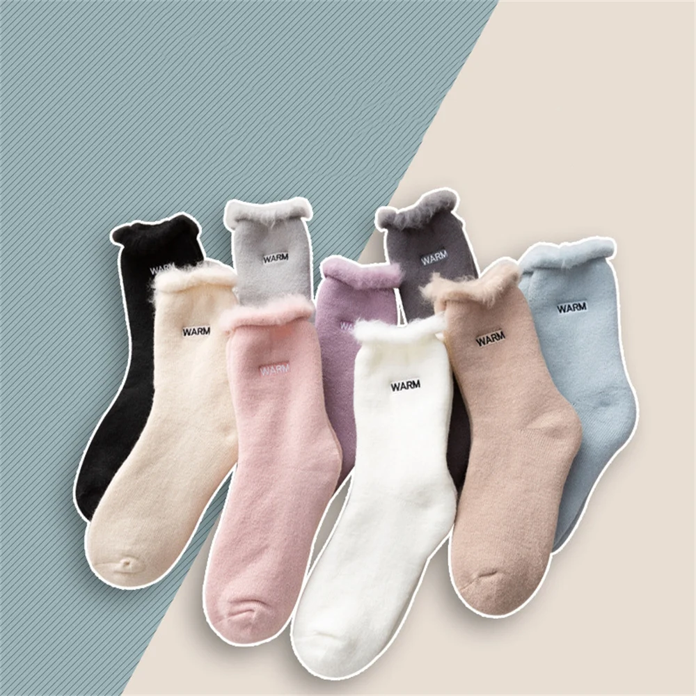 

Женские зимние теплые носки, 1 пара, Мягкие плотные бархатные однотонные носки для снега, женские ботинки средней длины, носки для сна в пол