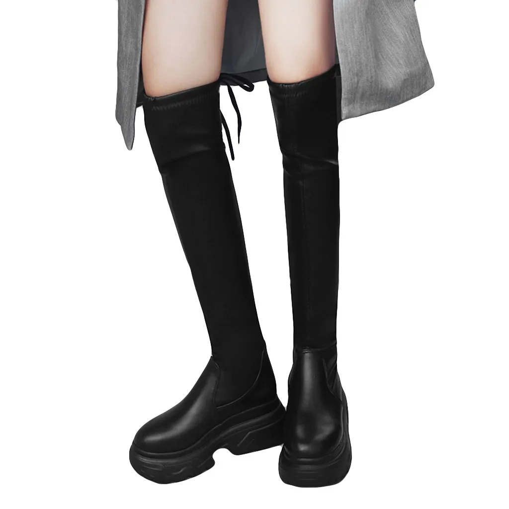 Сапоги SAGACE женские длинные на шнуровке облегающие ботфорты платформе высокий