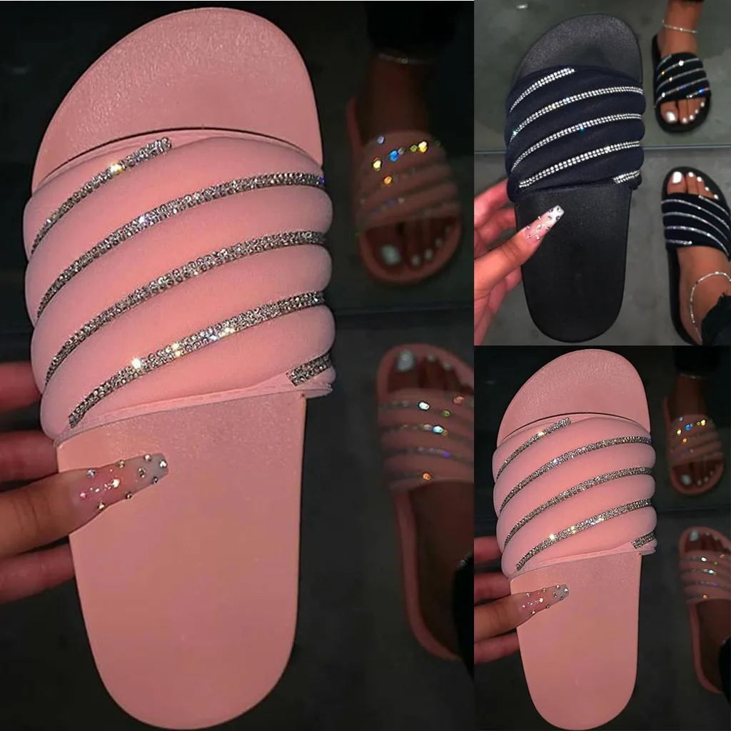 

Women Girls Slippers Pearl Flat Bohemian Style shoes woman Crystal Style Casual Sandals flip flops Slippers Beach Shoes slippers