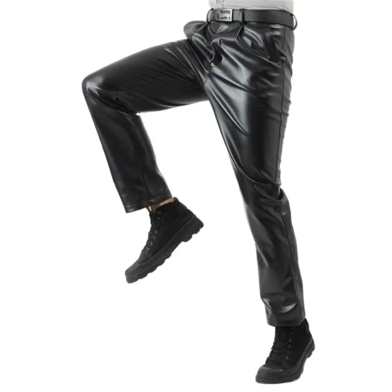 Зимние теплые кожаные брюки искусственная кожа Прямые Cuero Pantalones мужские осенние