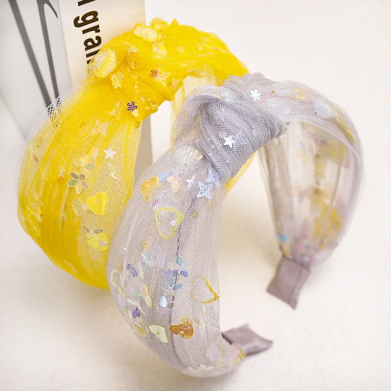 Новинка модная женская повязка на голову с блестками и сердечками Корейский