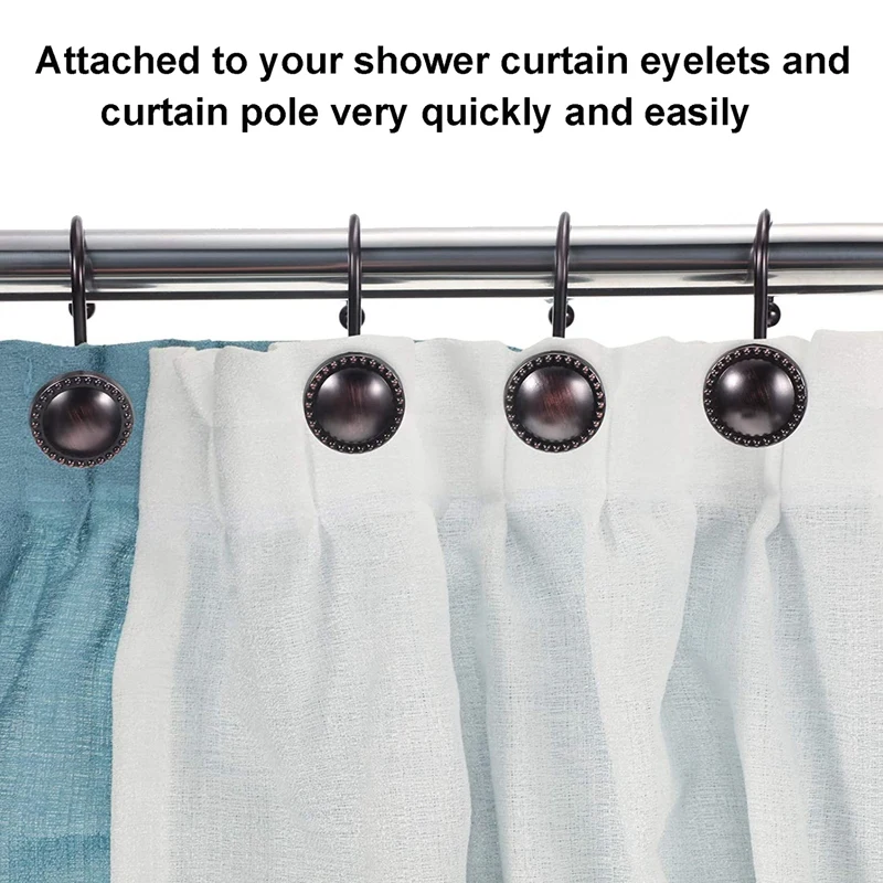 

24 Pieces Antique Shower Curtain Hooks Beaded Circle Hook Rust Resistant Shower Hooks Rings for Bathroom