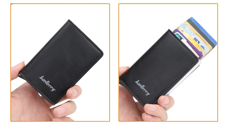 Бренд мужской держатель для кредитных карт RFID Блокировка PU кожа Автоматический Бизнес футляр для удостоверения личности Алюминиевый металлический мужской кошелек-сумочка для карт