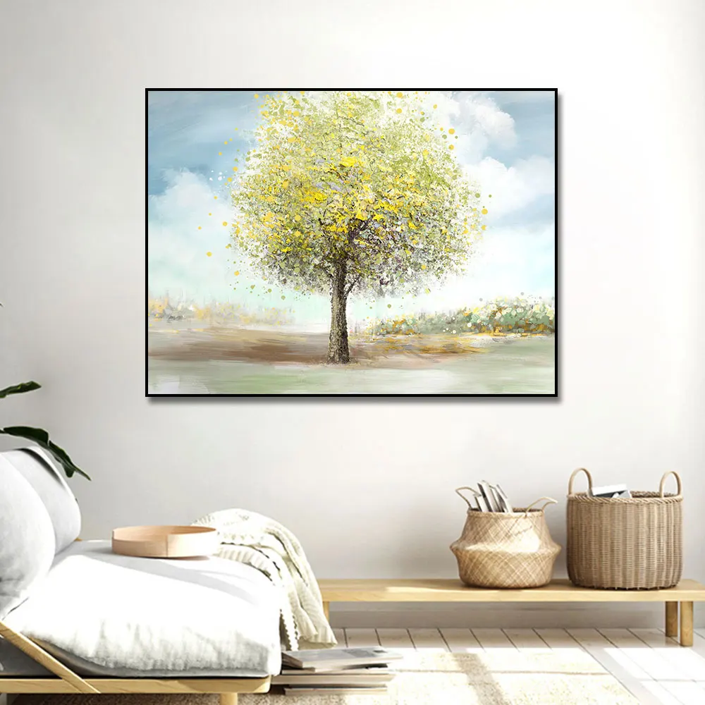 

100% Hand Painted Abstract Oil Painting On Canvas Yellow Tree Art Picture for Home Wall Decor Oil Painting Decoration Gifts