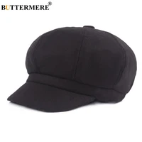 buttermere women beret newsboy cap winter spring black solid octagonal cap vintage casual brand eight panel baker boy hat