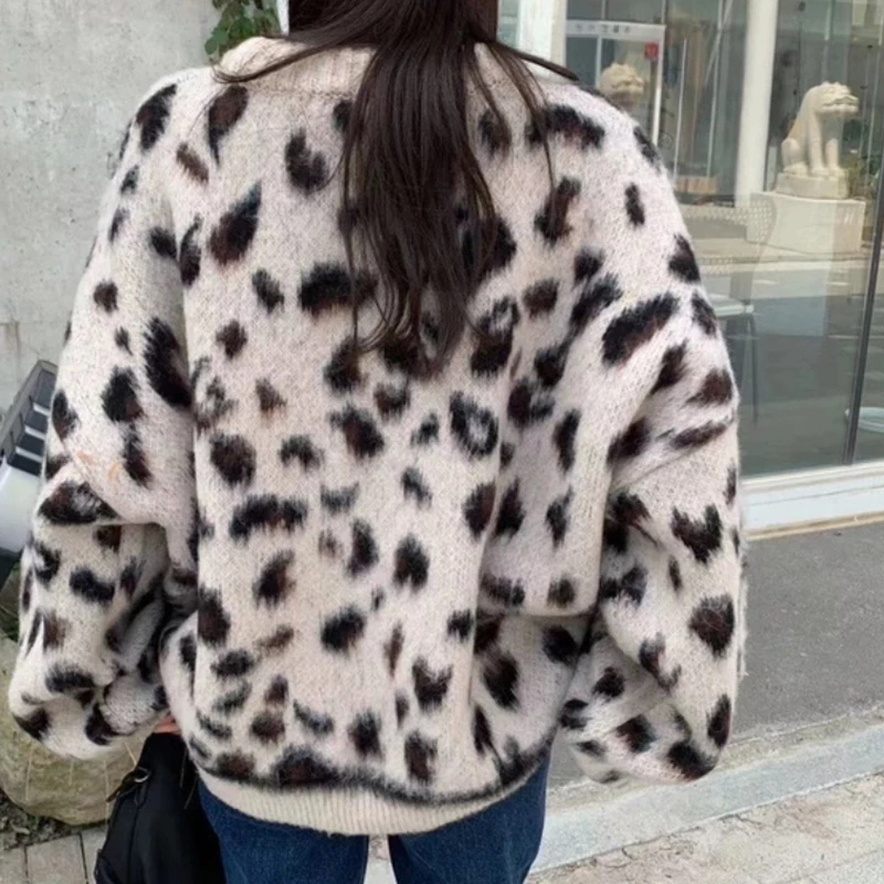 

Lucyever 2020 Autumn New Leopard Women's Sweaters O-neck Puff Sleeve Pullovers Woman Vintage Soft Gentle Green Korean Tops Femme