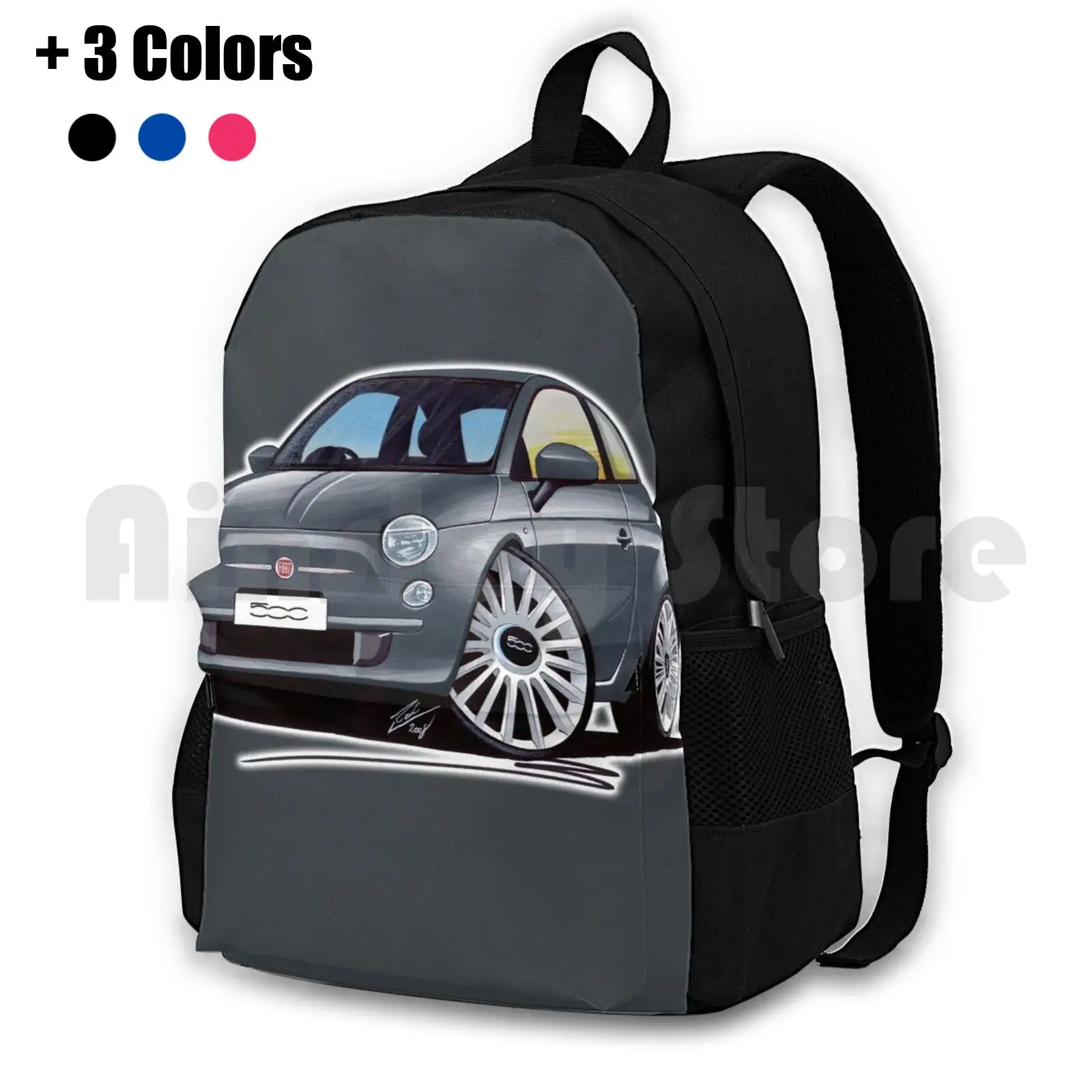 

Fiat 500 Grey Outdoor Hiking Backpack Waterproof Camping Travel Fiat 500 Car Cars Fiat 500 Grey