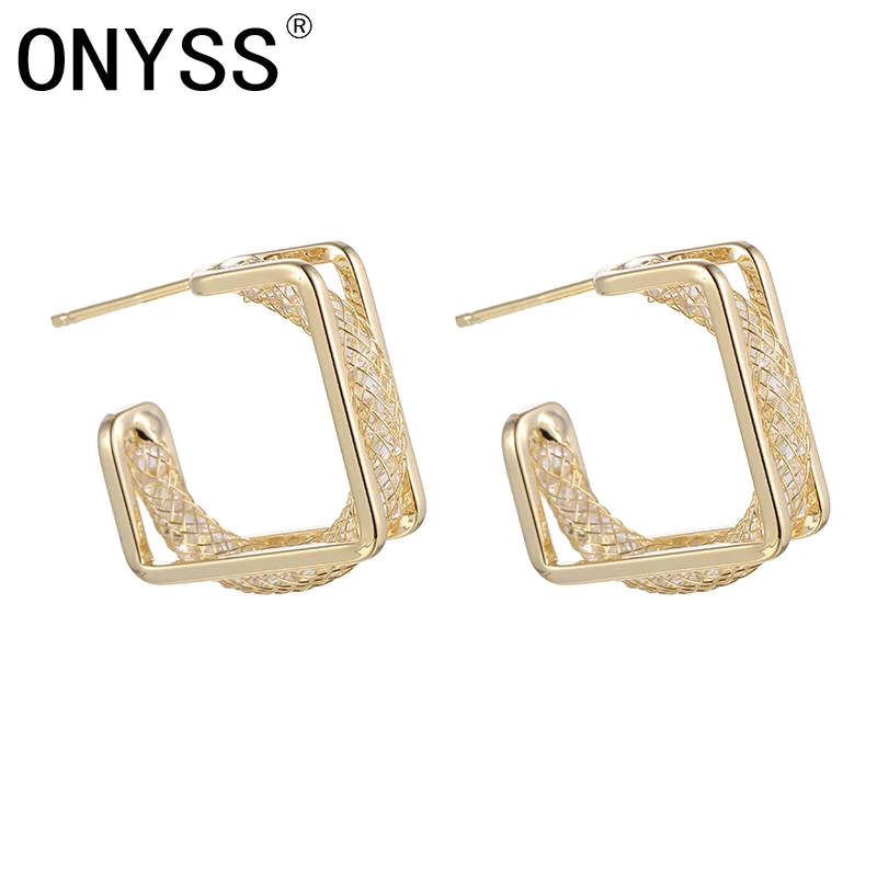 

ONYSS Gold Plated Jewelry Net Shape Twisted Crystal Earings Fashion Hoops Earrings 2021