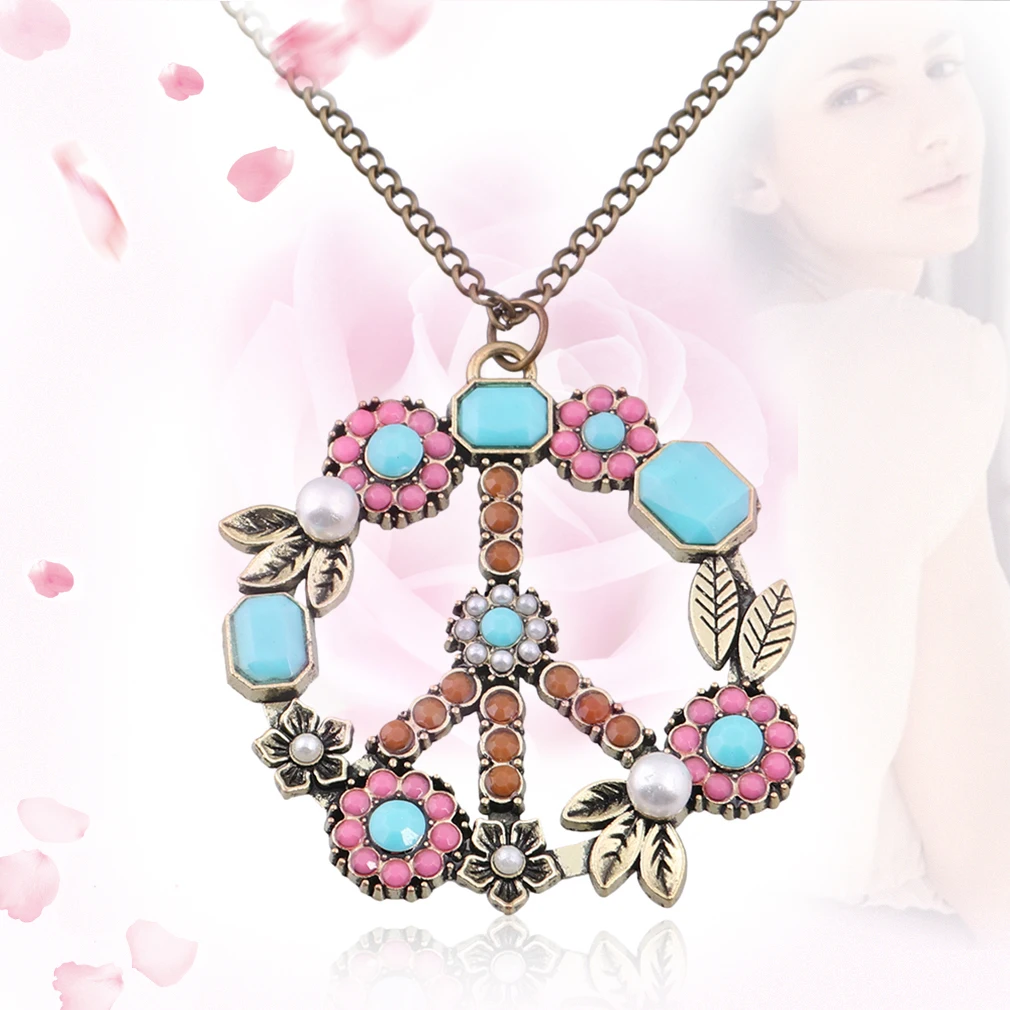 Fashion Vintage Flower Coral Simulated Pearl Peace Sign Long Pendant Necklace for Women 2017 Jewelry | Украшения и аксессуары