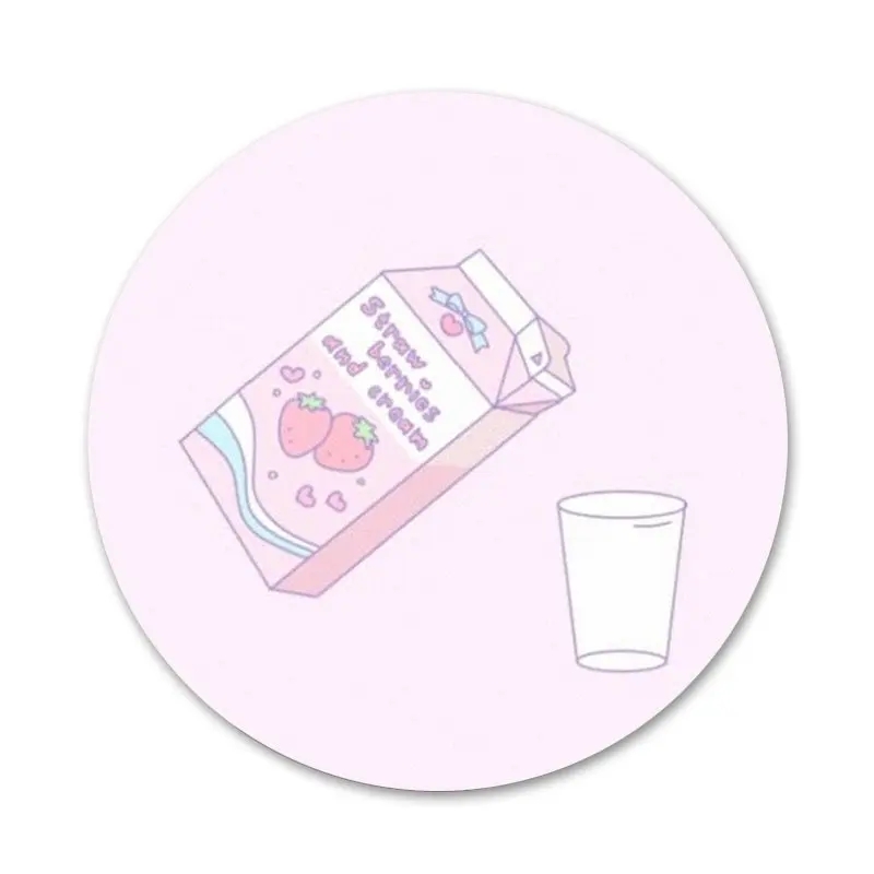 

Kawaii Japanese Strawberry Milk food Icons Pins Badge Decoration Brooches Metal Badges For Backpack Decoration 58mm