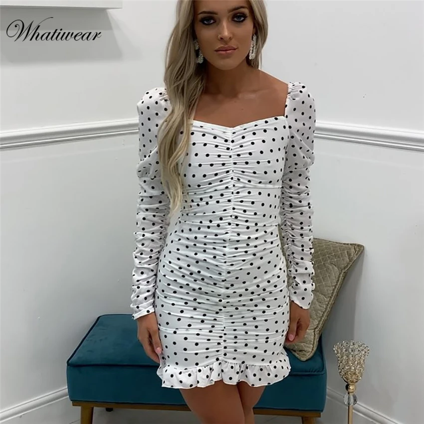 Whatiwear 2019 женское богемное Платье с принтом в горошек сексуальное облегающее