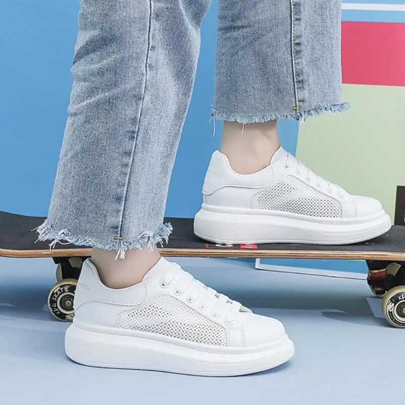 

Ladies White Shoes 2021 New Summer Thick-Soled Net Leisure Women's Sneakers Zapatillas Mujer Chaussure Femme Vulcanize Shoes