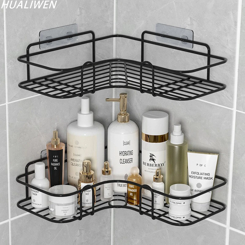 

Bathroom No Punch Corner Frame Shower Shelf Wrought Iron Shampoo Storage Rack Holder With Suction Cup Bathroom Accessories