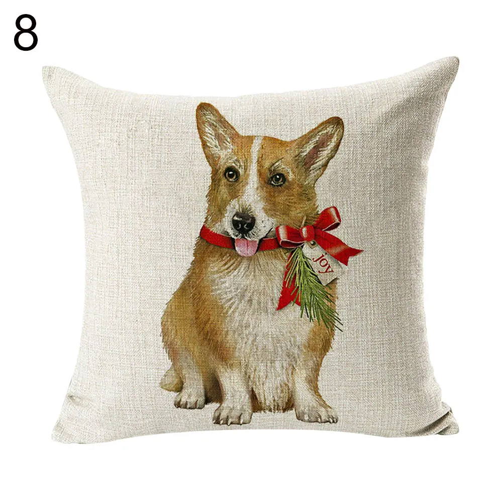 Рождественские с животными собака льняная Подушка Чехол для подушки дивана
