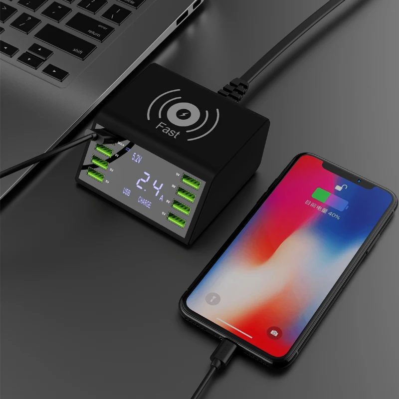 Стод Qi Беспроводное USB зарядное устройство 60 Вт светодиодный дисплей Быстрая